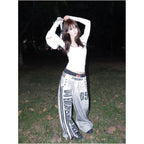 American retro sports sweatpants for women in winter new letter printed washed distressed street style wide leg pants floor pants