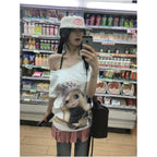 American collegiate style one shoulder short sleeve women s summer new arrival slim fit figure flattering t shirt with cute doll print a versatile top image 1