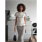 American college style short sleeved women s summer new style letter printed side stripe sports style tied top trendy image 3
