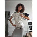American college style short sleeved women s summer new style letter printed side stripe sports style tied top trendy image 0