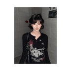 Y2k street style curved knife long sleeved T shirt for women autumn new style destructive punk subculture base shirt dark top image 2