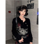 Y2k street style curved knife long sleeved T shirt for women autumn new style destructive punk subculture base shirt dark top