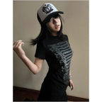 Y2k subculture shoulder short T shirt women s summer new style palace style print slim fit and slimming spicy girl short sleeved top image 4