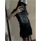 Y2k subculture shoulder short T shirt women s summer new style palace style print slim fit and slimming spicy girl short sleeved top image 5