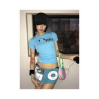 American retro shoulder short T shirt women s summer new style headphones printed tight fitting waist hugging spicy girl short sleeved top ins image 2
