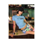 American retro shoulder short T shirt women s summer new style headphones printed tight fitting waist hugging spicy girl short sleeved top ins image 5