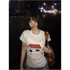 College style white shoulder short T shirt for women s summer new style house print casual heavyweight versatile short top
