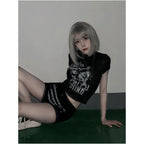 Y2k subculture shoulder short T shirt for women in summer new visual printed tight fitting waist cinching hot girl short sleeved top image 2