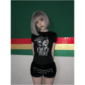 Y2k subculture shoulder short T shirt for women in summer new visual printed tight fitting waist cinching hot girl short sleeved top