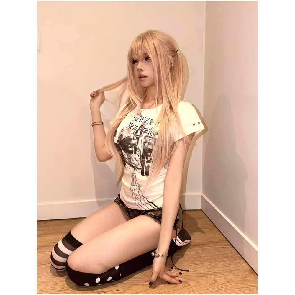 Subcultural white shoulder short T shirt for women s summer new style with large neckline and short sleeves slim fit and versatile top ins image 5