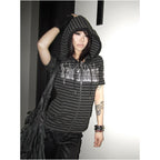 Y2k subculture hooded short sleeved women s summer new striped zipper cardigan jacket visual style short top ins image 2