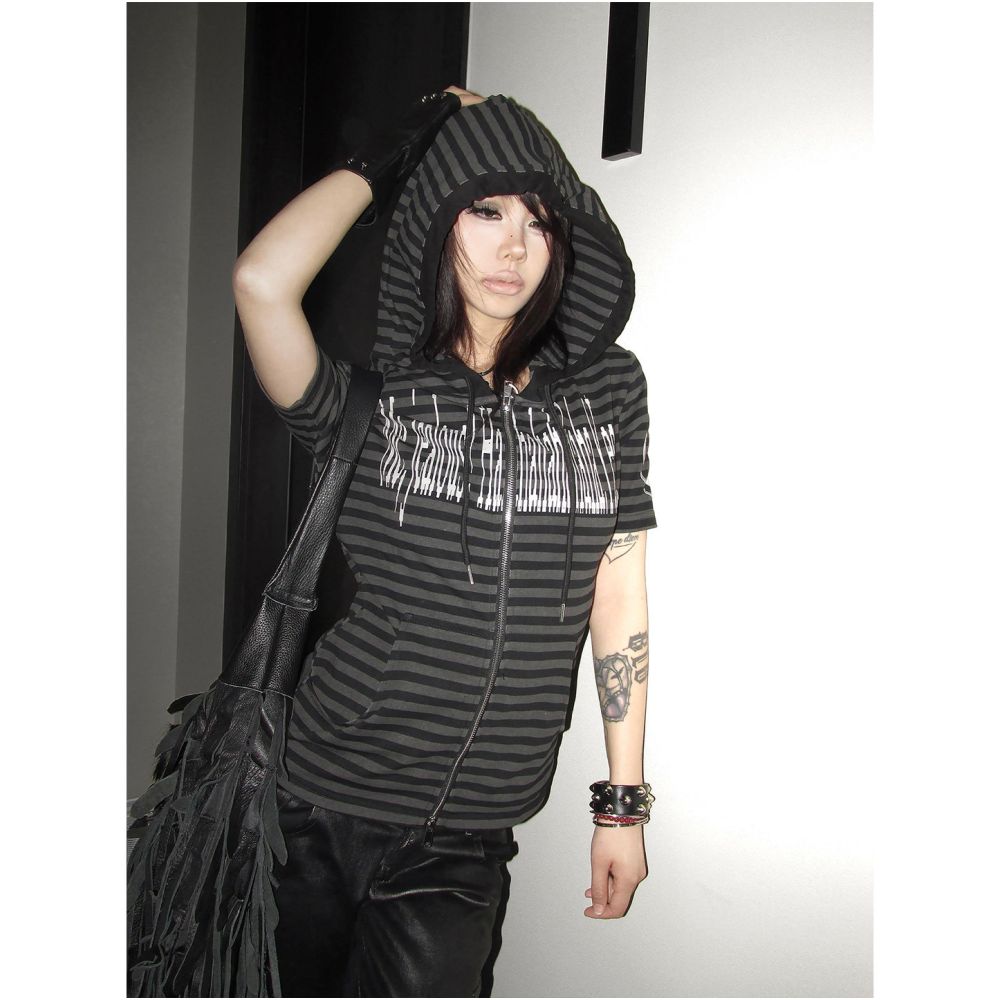 Y2k subculture hooded short sleeved women s summer new striped zipper cardigan jacket visual style short top ins image 2