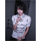 Y2k light Asian style stand up collar shoulder short sleeved women s summer new airplane button note print visual T shirt top trend image 3
