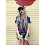 Y2k visual style short sleeved women s summer new item contrasting color splicing striped V neck short T shirt subculture versatile top image 3