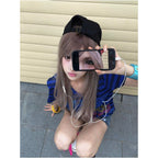 Y2k visual style short sleeved women s summer new item contrasting color splicing striped V neck short T shirt subculture versatile top image 5