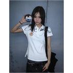 College style lapel shoulder short sleeved women s summer new item Henry collar short T shirt slim fit and slimming spicy girl top ins image 0