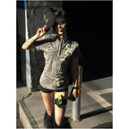American retro leopard print shoulder short T shirt for women s summer new style Henry collar short sleeved visual top ins image 2