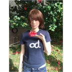 Navy blue shoulder short T shirt women s summer new style letter print tight waist collection spicy girl short sleeved heavyweight top image 2
