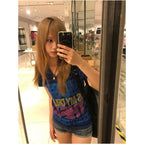 Y2k subculture shoulder short sleeved women s summer new letter hot diamond striped short T shirt slim fit and slimming spicy girl top image 3