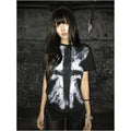 Y2k visual style short sleeved women s summer new item subculture print black shoulder short T shirt nail bead versatile top image 1