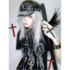 Y2k subculture short sleeved women s summer new cross printed Christian print zipper semi open neck T shirt visual top image 1