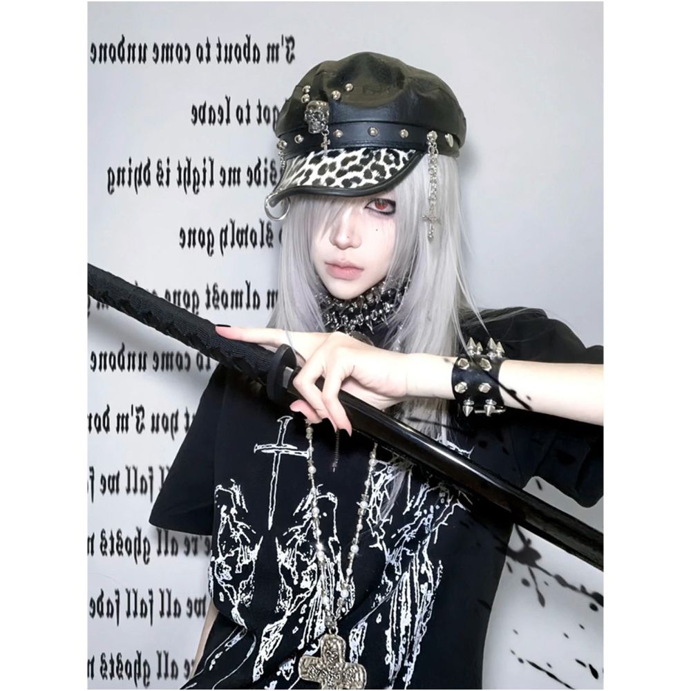 Y2k subculture short sleeved women s summer new cross printed Christian print zipper semi open neck T shirt visual top image 2