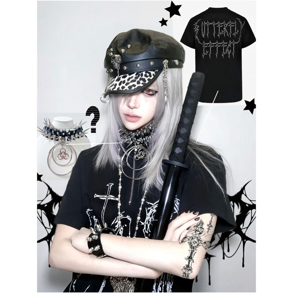 Y2k subculture short sleeved women s summer new cross printed Christian print zipper semi open neck T shirt visual top image 5