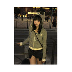 Little devil striped hooded sweatshirt for women in autumn contrasting color splicing zipper cardigan short jacket slim fit and slimming top image 3