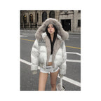 American street style cotton jacket women s winter new style patch fabric fur short cotton jacket cotton coat warm and thick top image 1