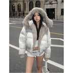 American street style cotton jacket women s winter new style patch fabric fur short cotton jacket cotton coat warm and thick top