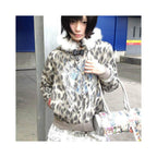 Abi street style detachable fur collar hooded sweatshirt women s autumn leopard print zipper cardigan jacket y2k top ins image 0