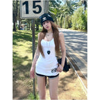 White medium to long I shaped camisole women s summer new style Gothic print slim fit and slimming look paired with vest and spicy girl top