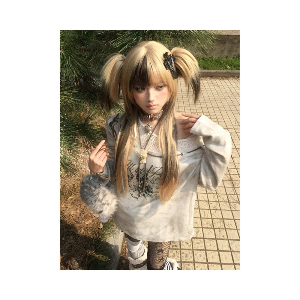 Light Asian style slanted shoulder long sleeved T shirt for women in spring with mesh splicing subculture T shirt casual spicy girl retro top ins image 1