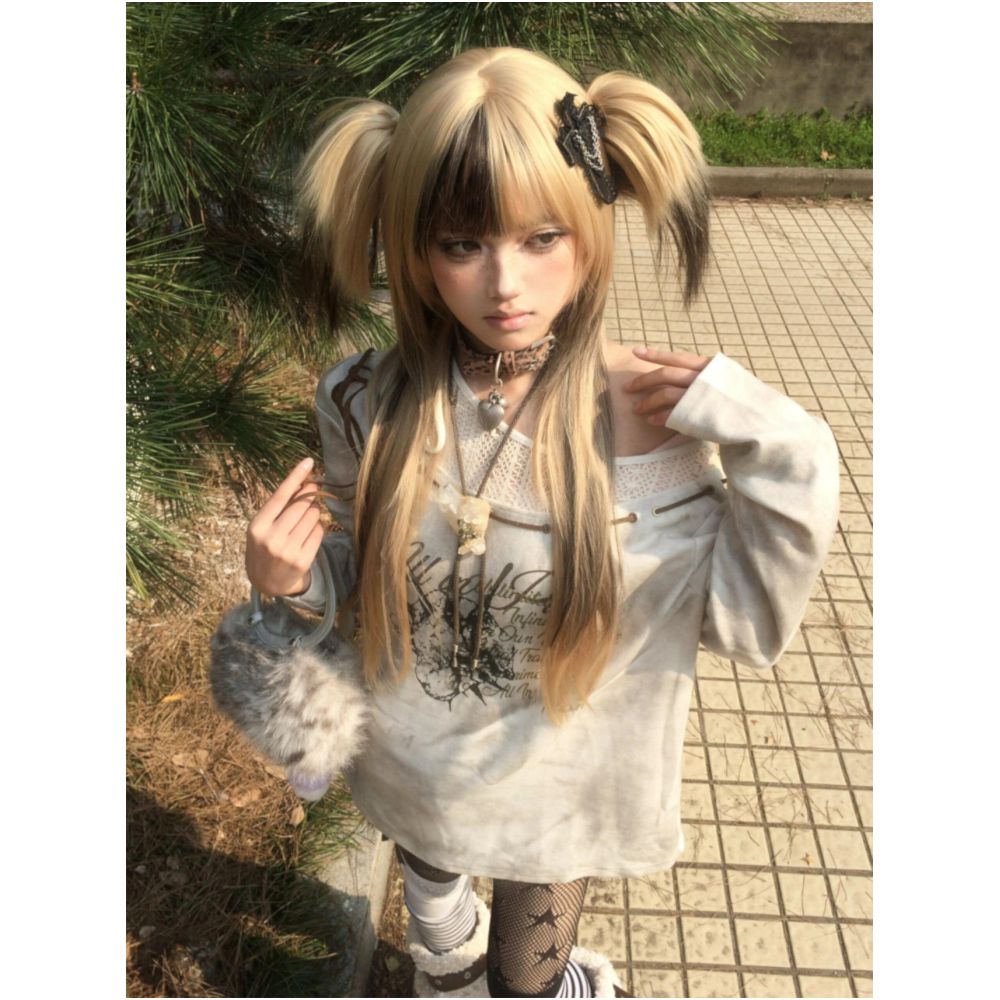 Light Asian style slanted shoulder long sleeved T shirt for women in spring with mesh splicing subculture T shirt casual spicy girl retro top ins
