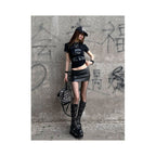 Abi Street Style Shoulder T shirt Women s Summer New Style Skull Print Short Sleeve Subcultural Punk y2k Top Trendy image 4
