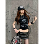 Abi Street Style Shoulder T shirt Women s Summer New Style Skull Print Short Sleeve Subcultural Punk y2k Top Trendy