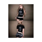 Light Asian style round neck shoulder T shirt for women s summer new style skull print subculture tight waist short sleeved top image 5