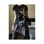 American retro shoulder T shirt women s summer new lace lace lace short sleeved tight waist versatile top ins image 1
