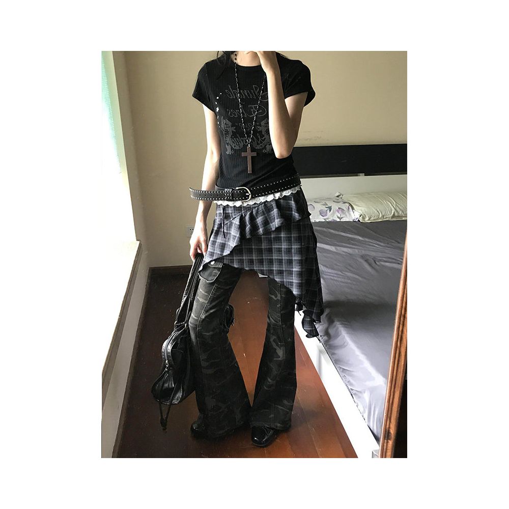 American retro shoulder T shirt women s summer new lace lace lace short sleeved tight waist versatile top ins image 5