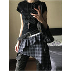 American retro shoulder T shirt women s summer new lace lace lace short sleeved tight waist versatile top ins