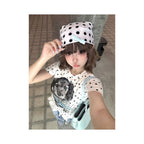 College style shoulder short T shirt for women in summer new puppy polka dot print sweet and spicy style short sleeved versatile top ins image 3