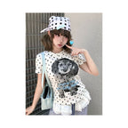 College style shoulder short T shirt for women in summer new puppy polka dot print sweet and spicy style short sleeved versatile top ins image 0