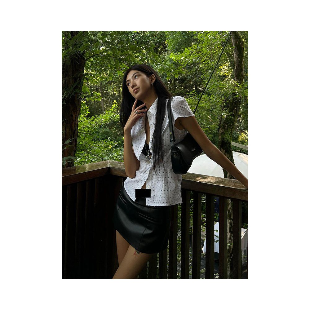 Vintage collar shirt short sleeved women s summer pentagram printed waist pinching shirt T shirt with bubble sleeves spicy girl top ins image 5
