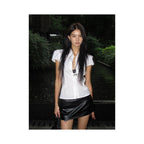 Vintage collar shirt short sleeved women s summer pentagram printed waist pinching shirt T shirt with bubble sleeves spicy girl top ins image 0