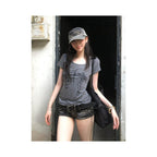Y2k street style short sleeved women s summer new subculture print slim fit short T shirt Abi spicy girl top image 2