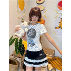 Sweet Cool Wind Shoulder Short T shirt for Women s Summer New Edition with Puppy Polka Dot Print Pure Desire Style Hot Girl Short Sleeve Top Ins