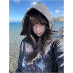 American retro hooded sweatshirt women s autumn new item cat paw letter printed vintage pullover jacket top ins image 1