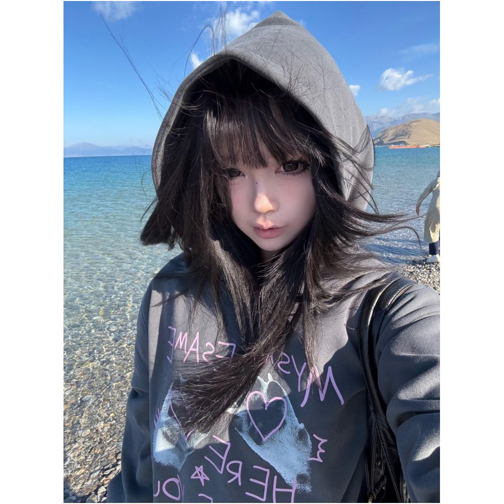 American retro hooded sweatshirt women s autumn new item cat paw letter printed vintage pullover jacket top ins image 1