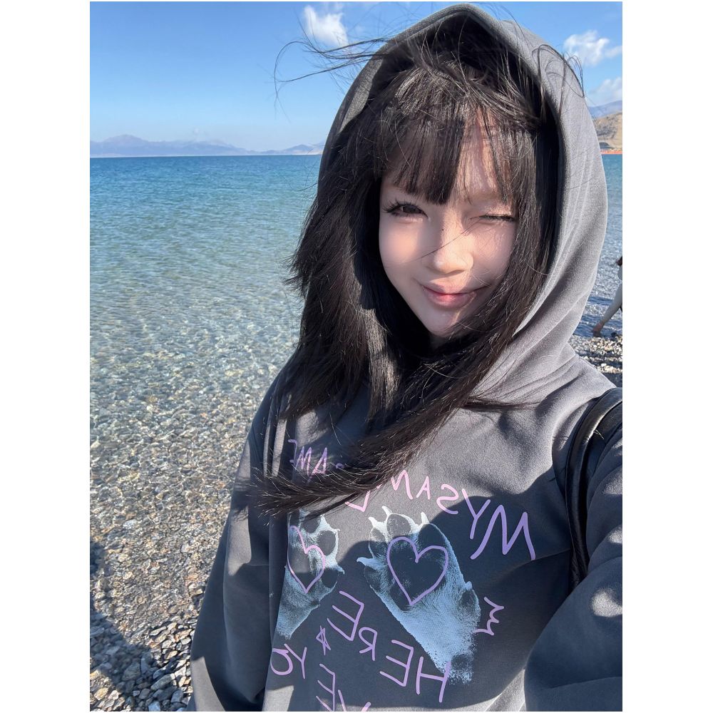 American retro hooded sweatshirt women s autumn new item cat paw letter printed vintage pullover jacket top ins image 2
