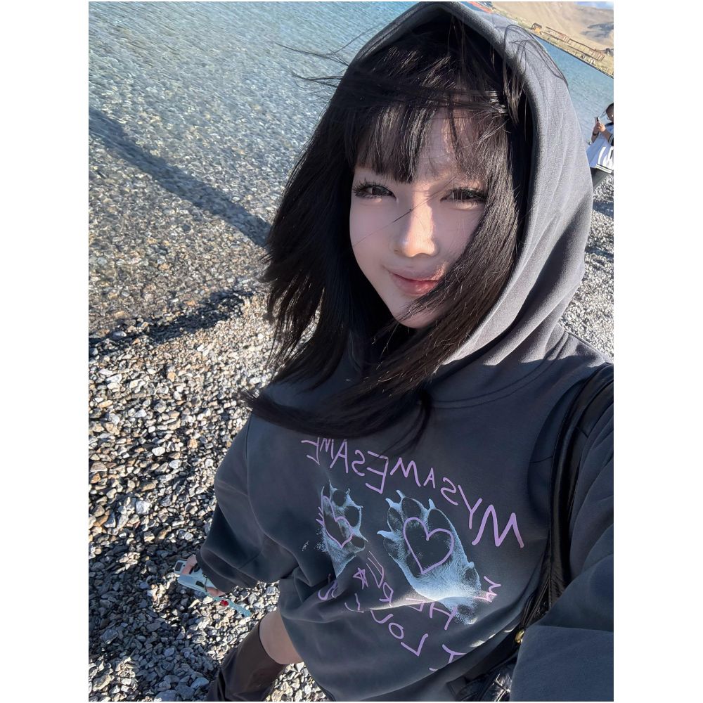 American retro hooded sweatshirt women s autumn new item cat paw letter printed vintage pullover jacket top ins image 3